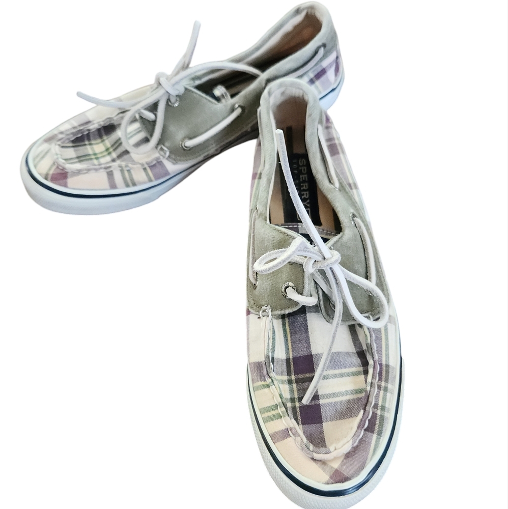 Womens Plaid‎ Sperry Topsider Purples and Greens  Size 7.5